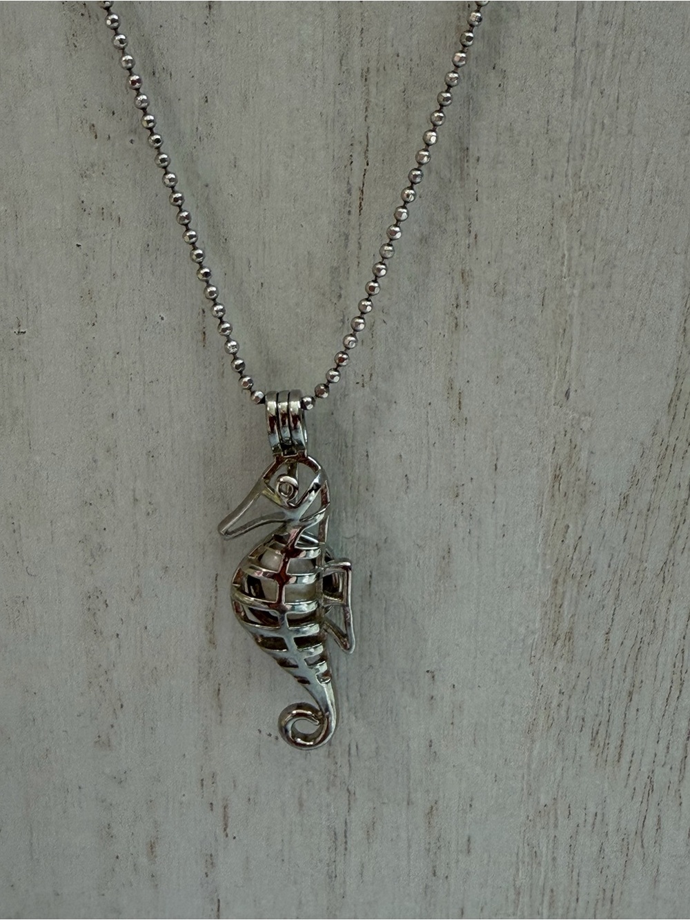 Seahorse Cage Pendant Necklace with Pearl - Picture 4 of 5